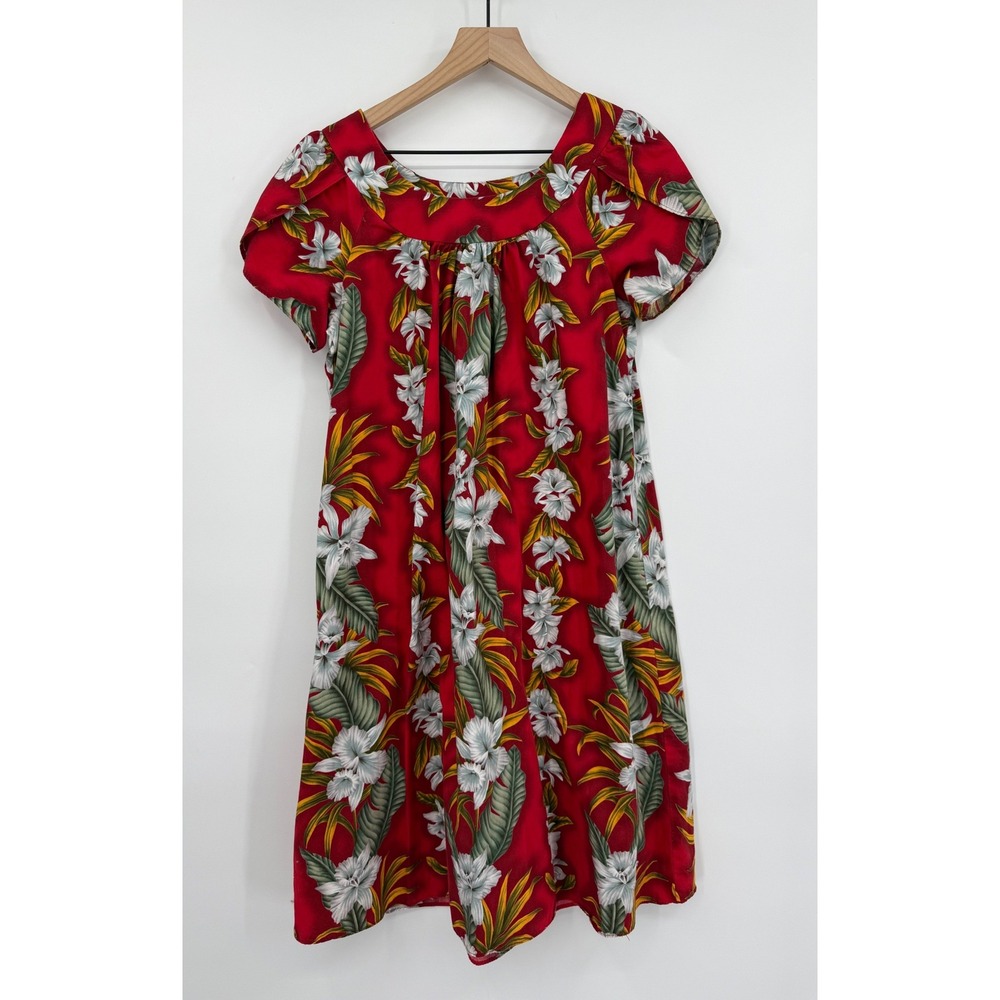 Vintage Royal Creations Dress Womens Small Red Floral Hawaiian Cotton Beach